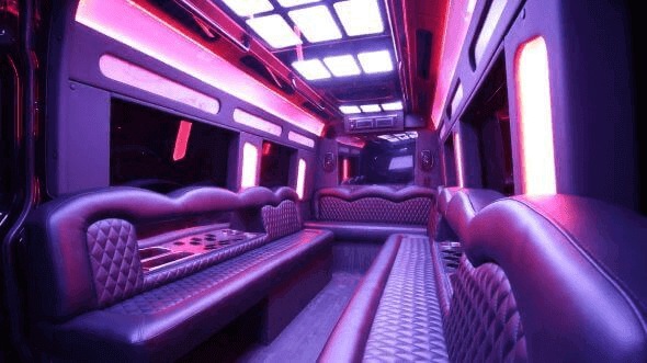Interior of Pleasanton Party Bus Company's 14 Passenger Sprinter Limousine in Pleasanton