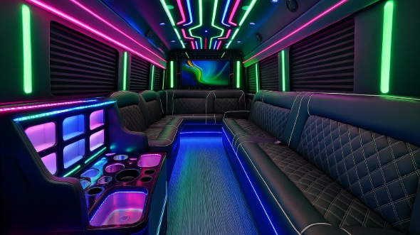 Interior of Milpitas Party Bus Company's 30 Passenger Party Bus in Milpitas