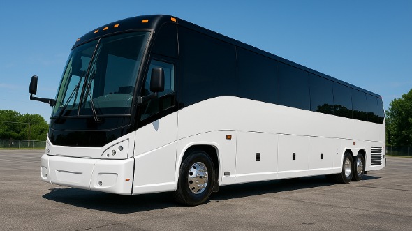Exterior of San Jose Party Bus Company's 46 Passenger Charter Bus in San Jose