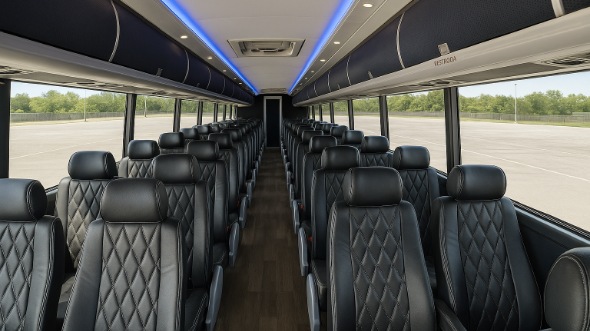 Interior of San Jose Party Bus Company's 47 Passenger Charter Bus in San Jose