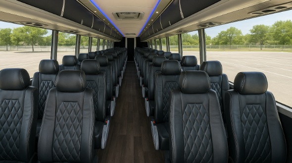 Interior of San Jose Party Bus Company's 48 Passenger Charter Bus in San Jose