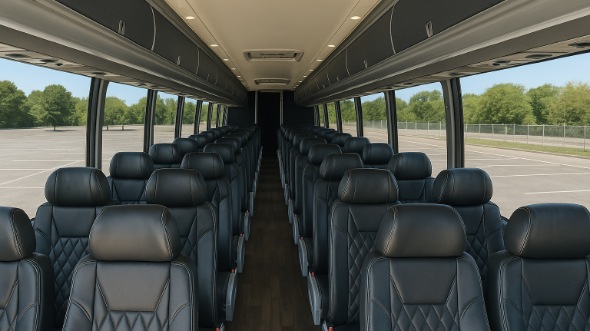 Interior of San Jose Party Bus Company's 56 Passenger Charter Bus in San Jose