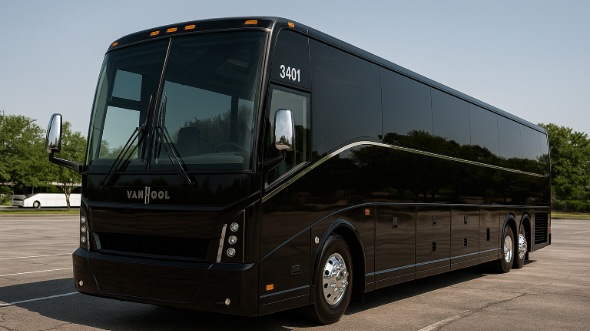 Exterior of San Jose Party Bus Company's 56 Passenger Charter Bus in San Jose